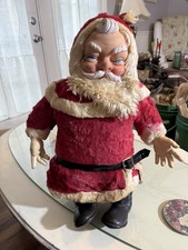 Vintage Antique Large 22.5  Plush Stuffed Santa With Rubber Face Hands Boots