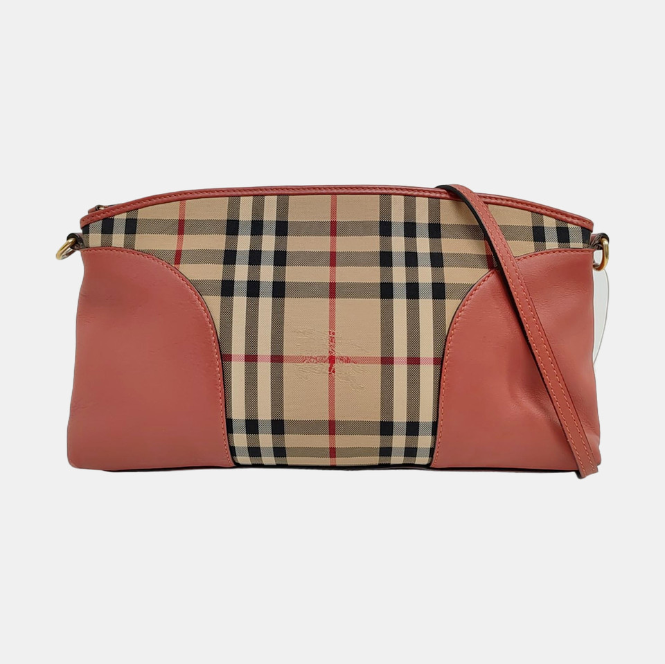 Auth BURBERRY Haymarket Check Canvas Leather Trim Medium 2Way Shoulder Crossbody