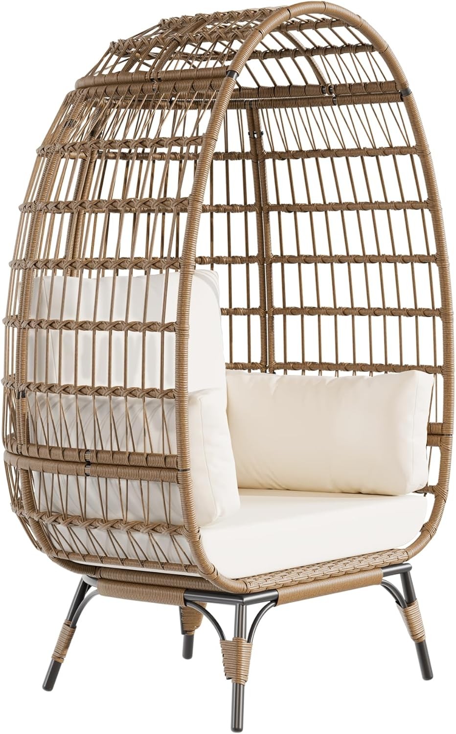 Oversize Rattan Egg Chair Wicker Egg Basket Lounge Chair Cushion Indoor/Outdoor