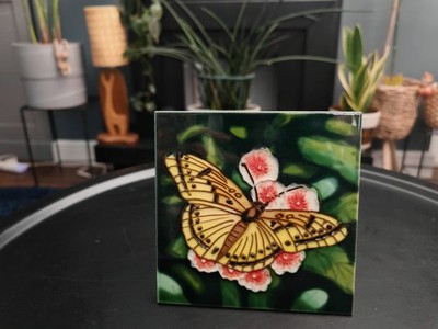 Floral Schmetterling Keramikfliese Selbststaffelei Rückseite/Wandhalterung 6 Zoll Quadrat