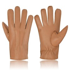 Men's Leather Police Top Quality Soft Genuine Real Driving Gloves Unlined Black