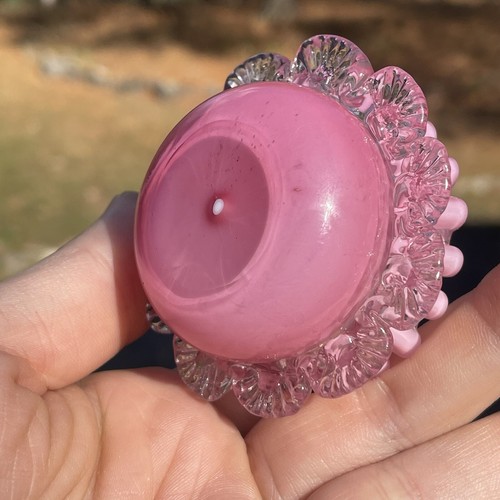 Seltene antike viktorianische gefasste Glas rosa offen Salz appliziert Rigaree - schwer zu finden - Bild 4 von 16