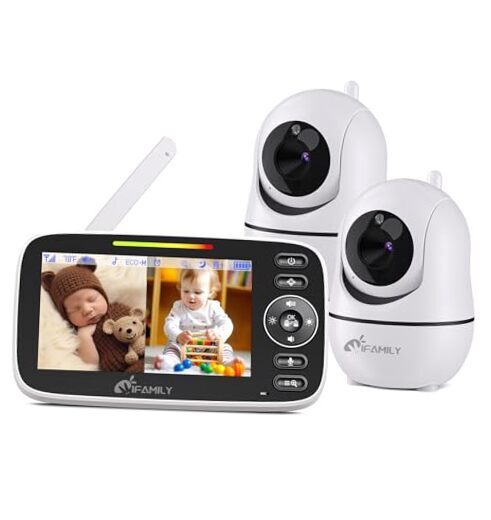 Split Screen Baby Monitor, Large Display Video Baby Monitor with 2 43EV2