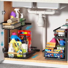 Under Sink Organizer 2 Pack, Height Adjustable under Sink Organizers and Storage