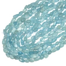 8-10mm Natural Blue Aquamarine Irregular Freeform Gemstone Loose Beads 15 inches
