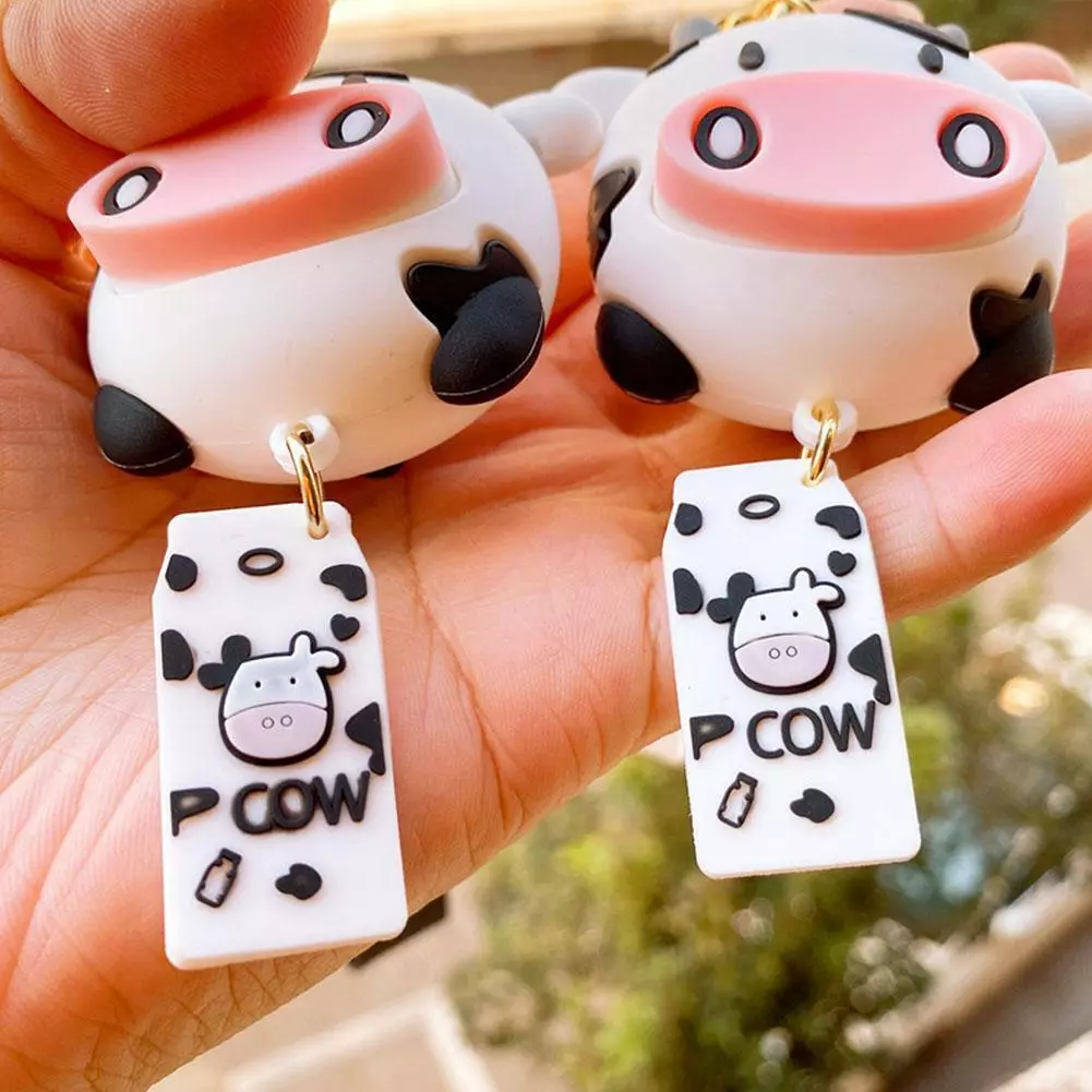 2Pcs Cute Cow Keychain Cartoon Cow Brand New Condition Car Acce Q4C6 Keyring J7