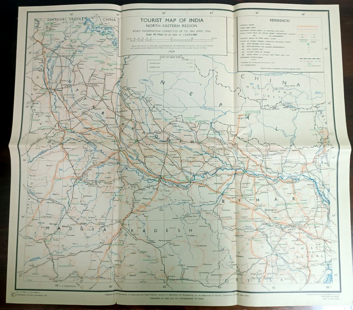 INDIA VINTAGE TOURIST MAPS: TOURIST MAP OF INDIA NORTH-EASTERN