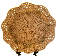 Vintage Coiled Wicker/Raffia Shallow 14" Basket/Tray-Boho/Cottage/Country
