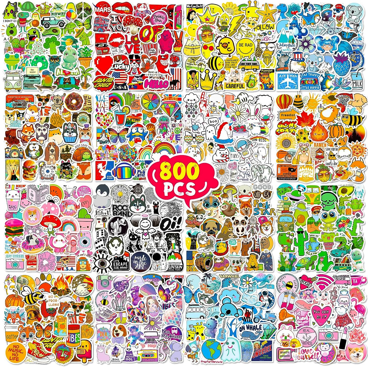 800PCS Colorful Water Bottle Stickers for Kids Teens Adults Teacher, Bulk Sticke