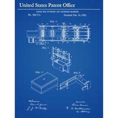 Inman Paper Box Covering Trimming Machine Top 1882 Patent Canvas Wall Art Poster