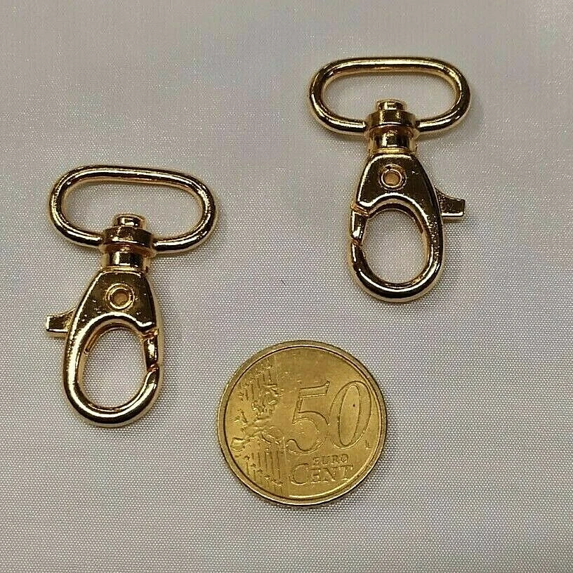 due ganci metallo con moschettone colore oro per tracolle, cinghie