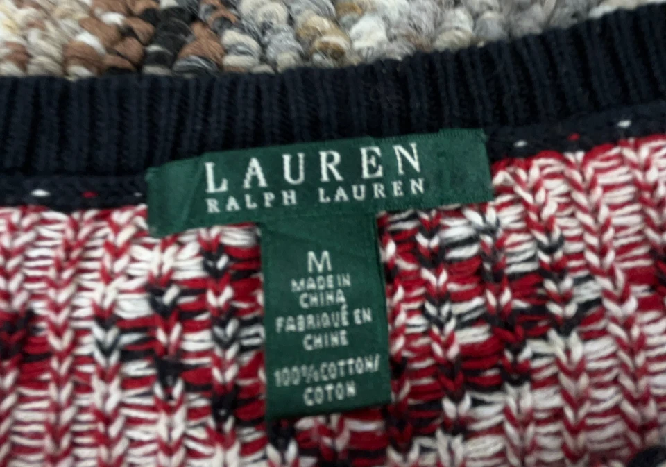 Suéter Lauren Ralph Lauren Mujer Mediano Negro Rojo Tejido Azteca Suroeste De Colección Foto 3 de 4