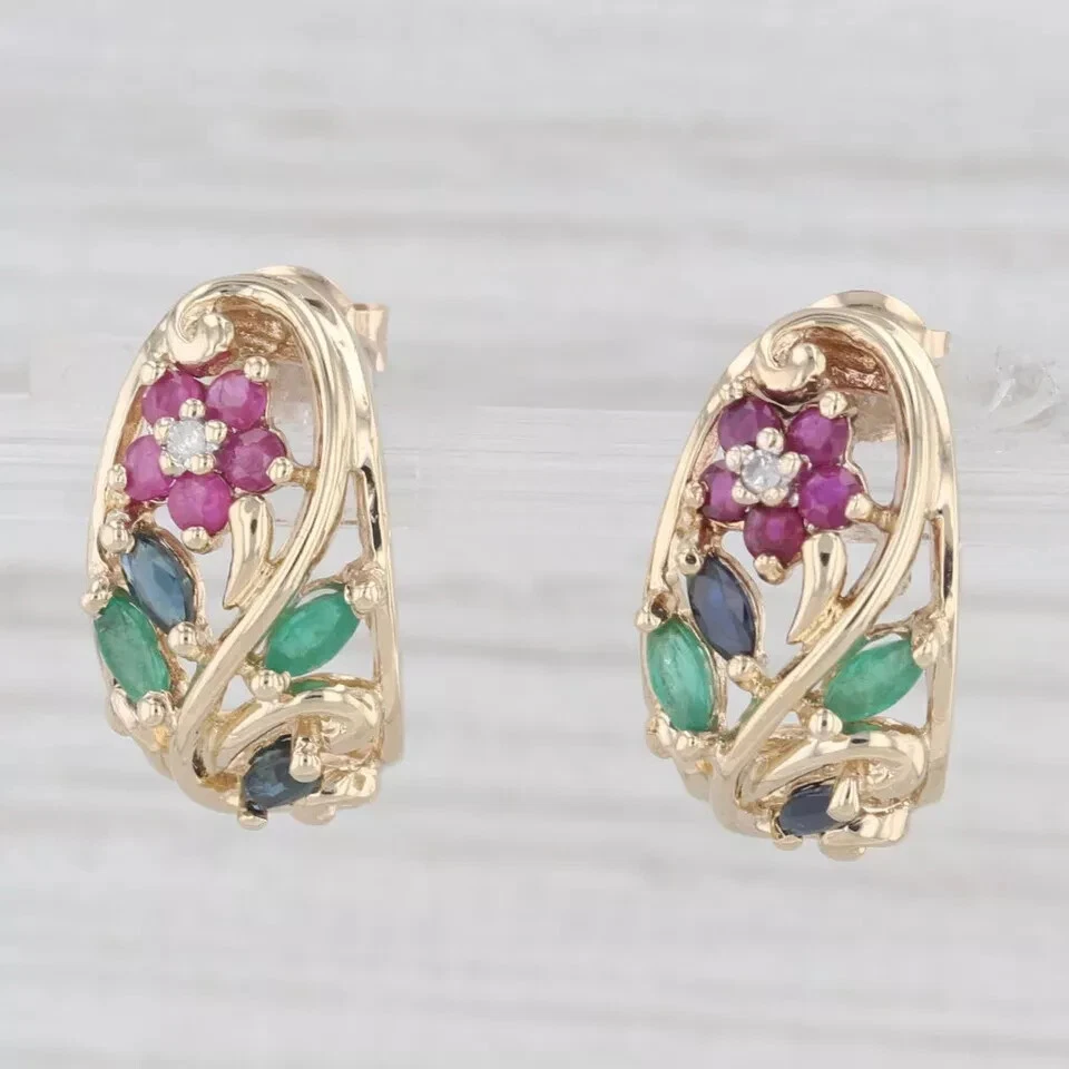 Pendiente ovalado simulado de rubí rojo de 2,0 quilates enchapado en oro amarillo de 14 quilates Foto 2 de 4