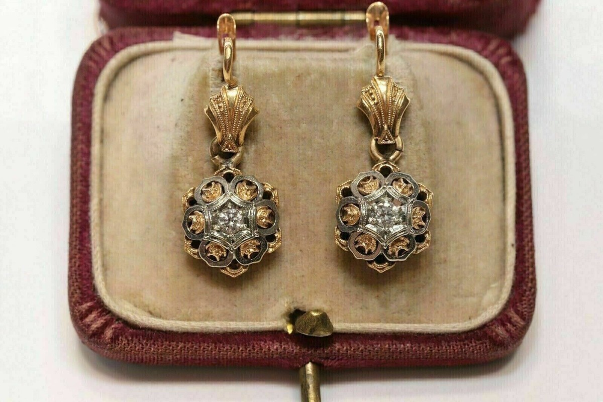 Art Deco Style Round Lab Created Diamond 14K Yellow Gold FN Drop/Dangle Earrings