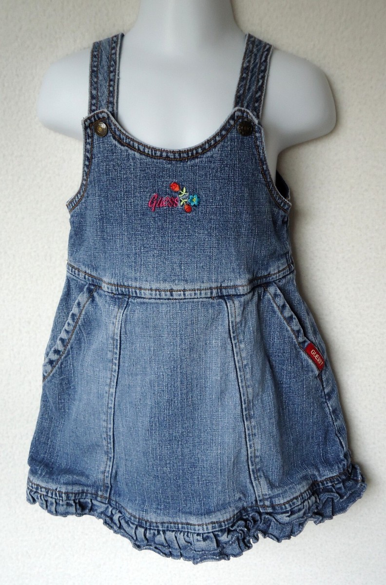 Vintage Guess Jeans Dress 3T Girls Jumper Denim Ruffle Embroidered Y2K