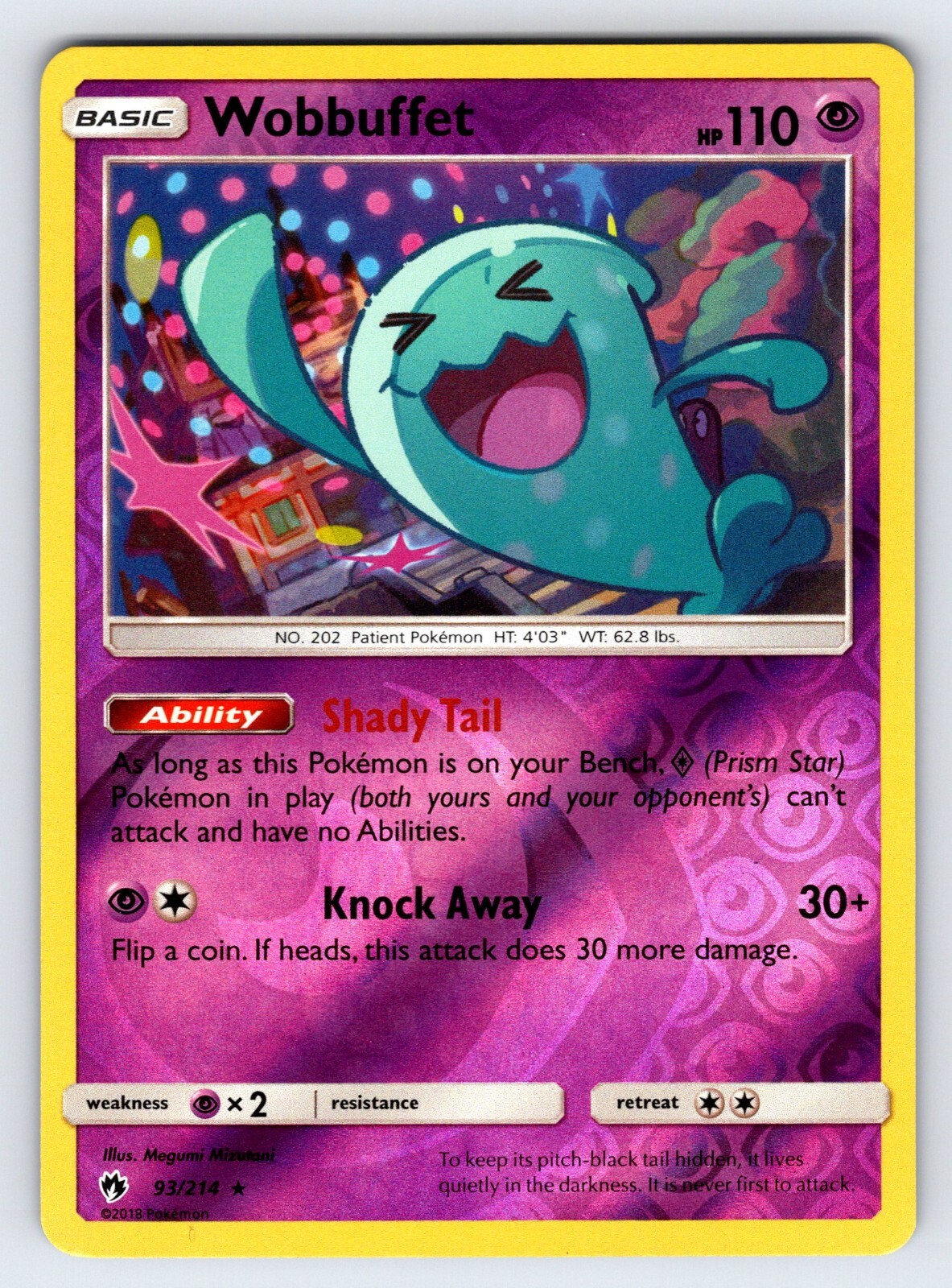 Wobbuffet 93/214 2018 S&M Lost Thunder Pokemon Card Reverse Holo Rare - Nm/Vlp
