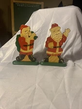 Set/2 Hand-Painted Santa Wooden 7.5" Vintage Christmas Decor Primative Folk Art
