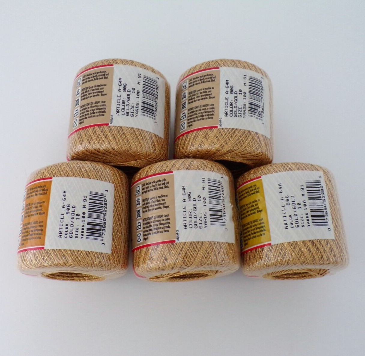 5 Rolls COATS Metallic Knit Cro Sheen CROCHET Thread NIP Gold / Gold 90G Size 10