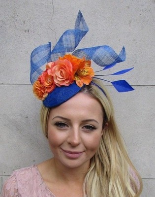 Royal Blue Orange Rose Flower Feather 