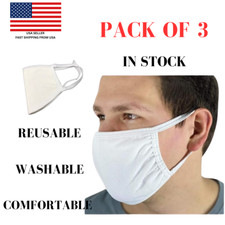 White Face Mask Reusable Washable Cover Masks Fashion pack of 3