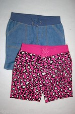 Girls Shorts TWO LOT Bermuda PINK BLACK LEOPARD  BLUE DENIM Elast Waist S 6-6X