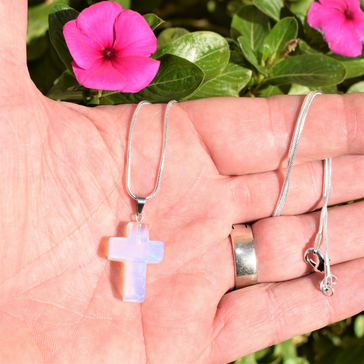 MergingMetals // Opalite Cross Necklace // Stainless Steel Chain