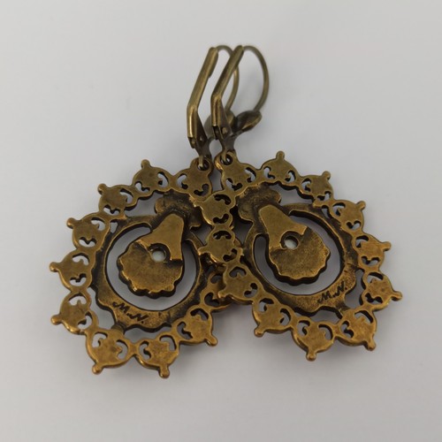 Michal Negrin Earrings Clear Pale Green Filigree Large Lace Victorian Revival - Picture 5 of 14