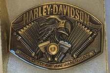 Vintage 1990 Metal Belt Buckle, Brass, Harley Davidson, Proud To Be An American