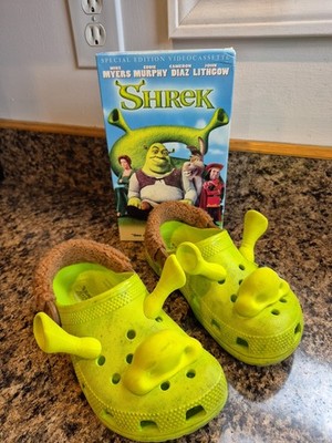 Shrek Crocs Kids Youth Shoes Dreamworks Ears Nose Slip On Green Size 13 C W/ VHS