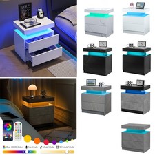LED Nachttisch mit 2 Schubladen Nachtschrank Nachtkommode Nachtkonsolen Bett