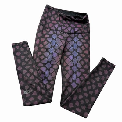 The North Face Womens Sz XS FlashDry Printed Leggings Key Pocket Black Purple