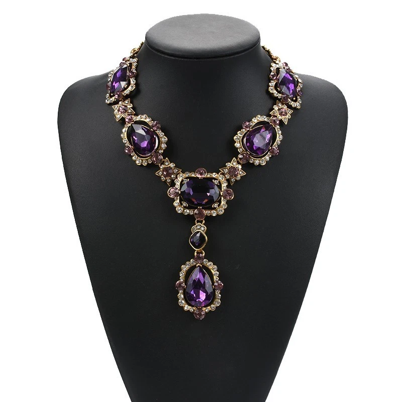 Fashion Women's Necklace Water Drops Pendant Exquisite Glass Crystal Necklace - Image 3 of 4