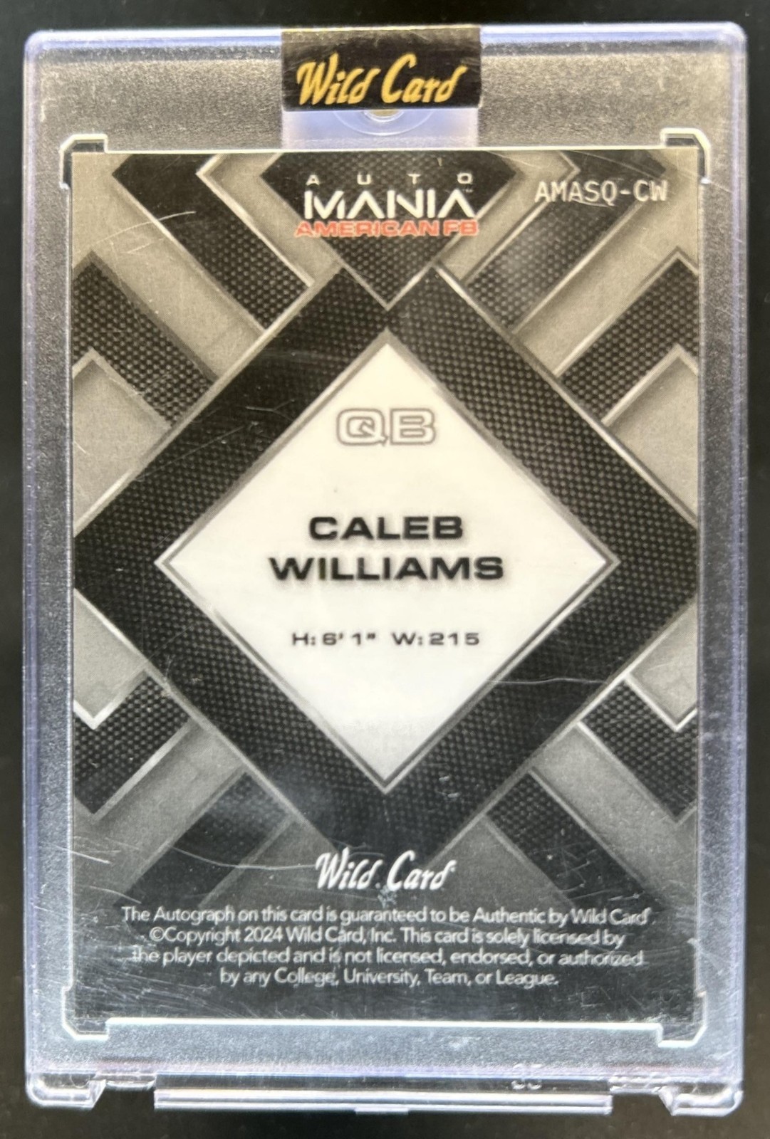 2024 Wild Card- Auto Mania American Football, Caleb Williams #1/1 RC Auto view 2