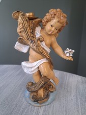 Roman Fontanini Figurine Depose Italy resin Cherub angel candle holder vtg resin