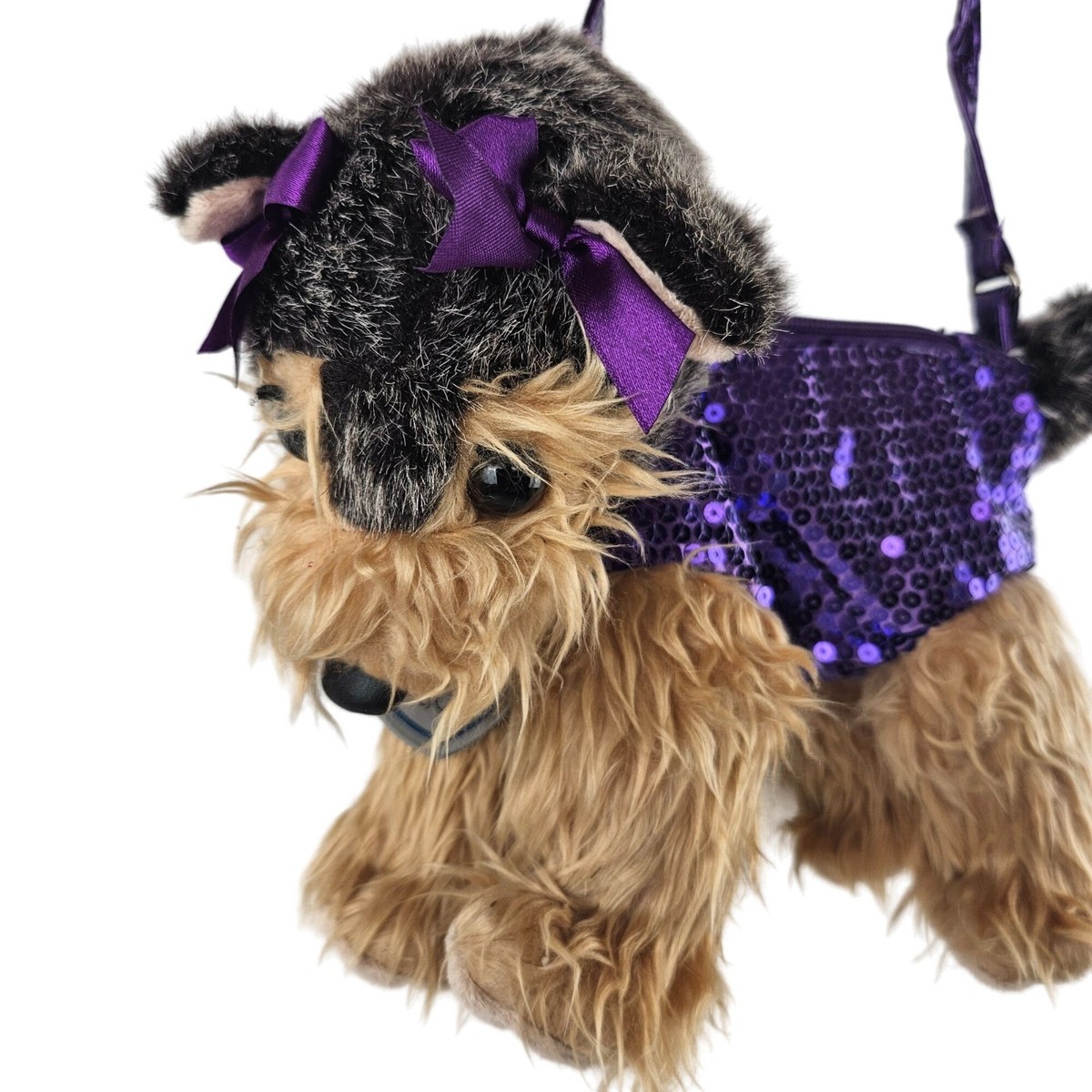 Poochie Co Dog Plush Purse Yorkie Purple Sequin Adjustable
