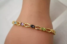 FAS Vermeil .935 S.S. MULTI GEMSTONE OVAL LINK TENNIS bracelet 7"