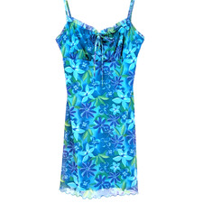 VTG Y2K Blue Floral Sheer Babydoll Whimsigoth Fairy Grunge Ruffle Slip Dress