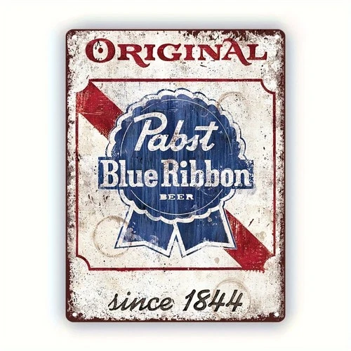 Vintage Pabst Blue Ribbon Beer Metal Wall Sign - Heavy-Duty Iron Retro Bar Decor