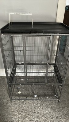 Large Black Metal Bird Cage with Stand, Pull-Out Tray & Front Door