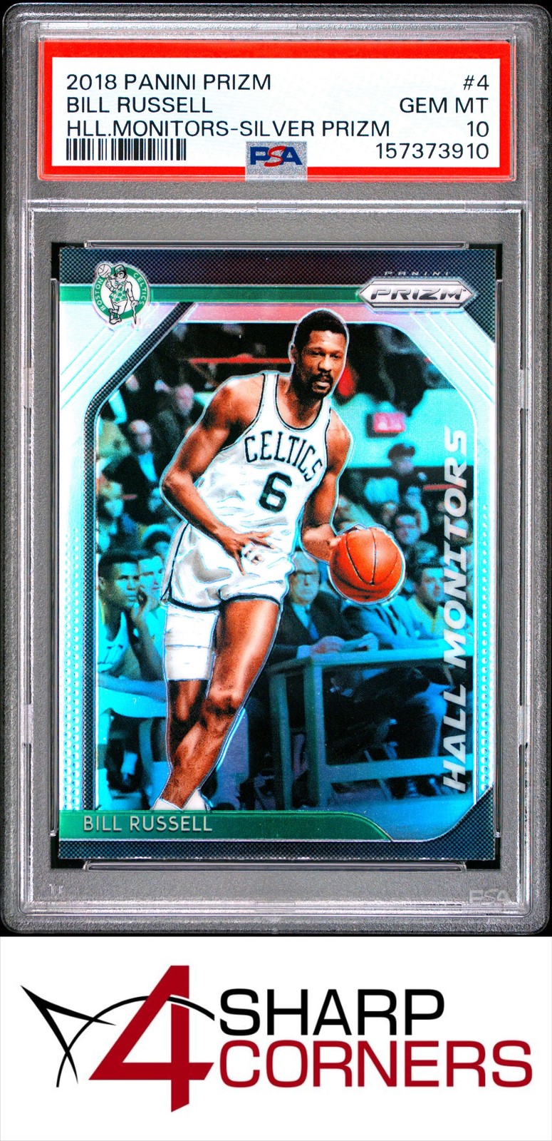 2018 PANINI PRIZM HALL MONITORS SILVER #4 BILL RUSSELL CELTICS HOF PSA 10