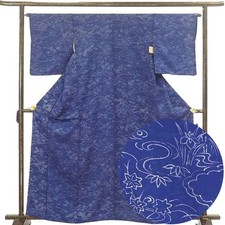 Recycled Silk Komon Kimono Navy Floral Lined Women's M Rank B 