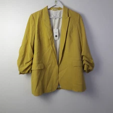M&S Women's Ruched Sleeve Single Breasted Open Blazer Yellow Size 14 NEW F2