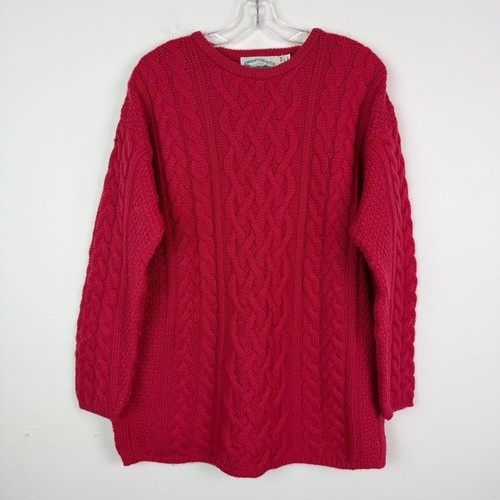 Aran Crafts Vintage Men's Cable Knit Wool Cashmere Sweater Red Fishermans M - Image 1