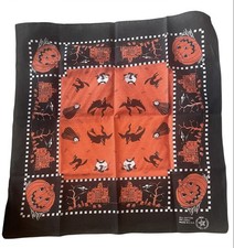 2 Vintage Halloween Witch Bandana Scarf USA All Cotton RN13960 Orange Black X2