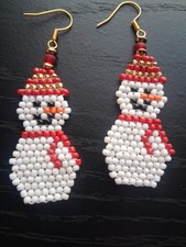 Beaded Snowman Dangle Earrings