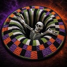 3D Skull and Pumpkin Swirl Pattern Halloween Rug   Non-Slip Indoor Home Decor