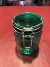 Vintage Emerald Green Glass Canister Jar 12 sides 5 3/4 in Wire Bale Closure — photo 2
