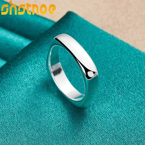 925 Sterling Silver Smooth Round Square Ring For Women Men