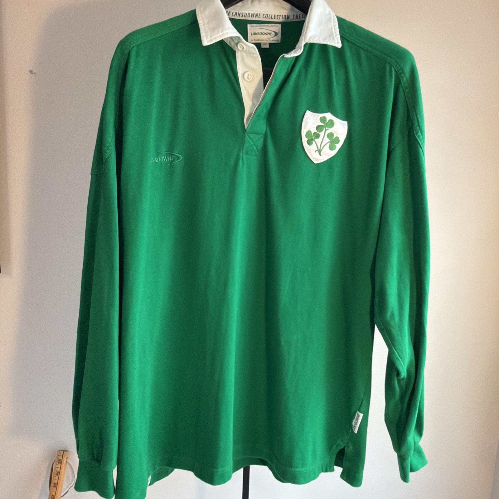 Vintage Landsdowne Ireland Rugby Shirt Size XXL Polo Long Sleeve Green