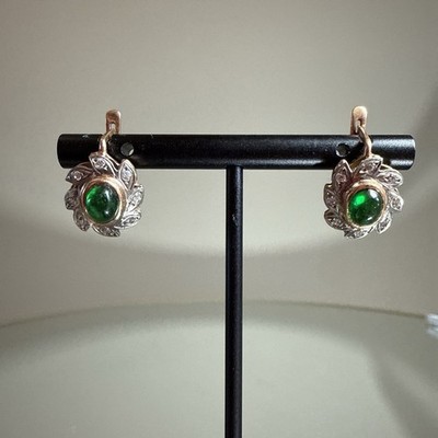 Cabochon Emerald and Diamonds Earrings  Rose Gold 583k